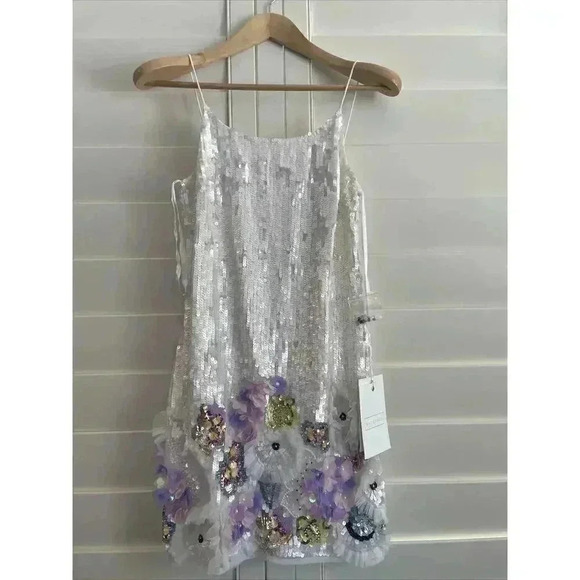 Mac Duggal Mini Dress 2 XS Sequined Embellished Mixed Floral Mini 93628 Cocktail - Picture 5 of 10